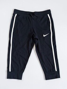 Nike Girls Slim Fit Cropped Joggers Black White Stripe Pants Size Large NWT
